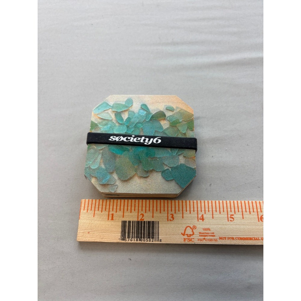 Society6 Sea Glass Wood Coaster Set Teal Aqua Coastal Decor Octagon 4pc